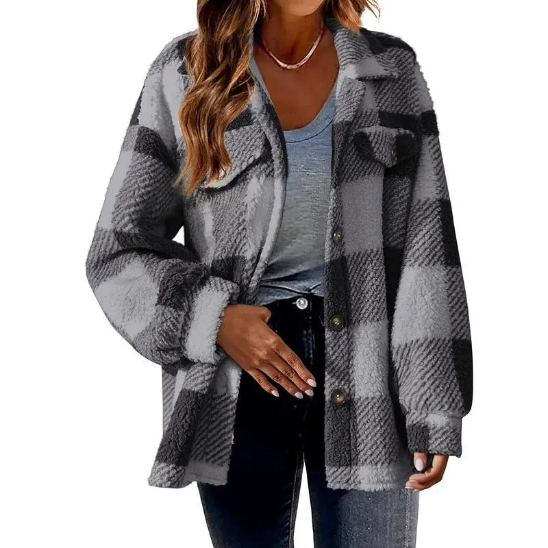 Plaid Lambswool  Pocket Jacket