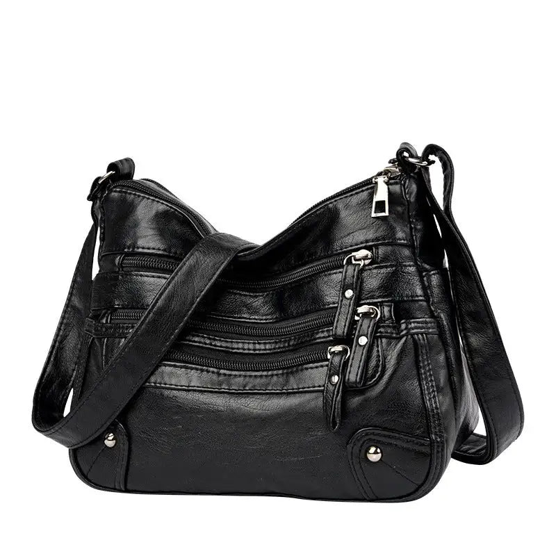 Multi-pocket middle-aged and elderly women's bag soft leather bag 2024 new one-shoulder crossbody bag women's backpack middle-aged mom bag