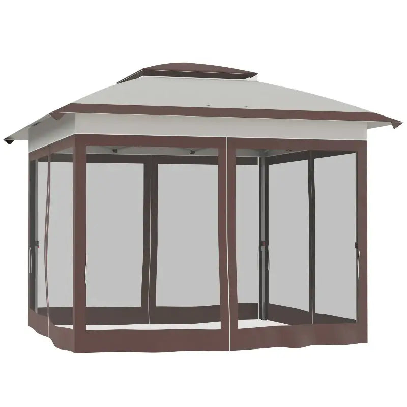 Brown and beige screened gazebo for 12 x 12 Pop Up Canopy shelter