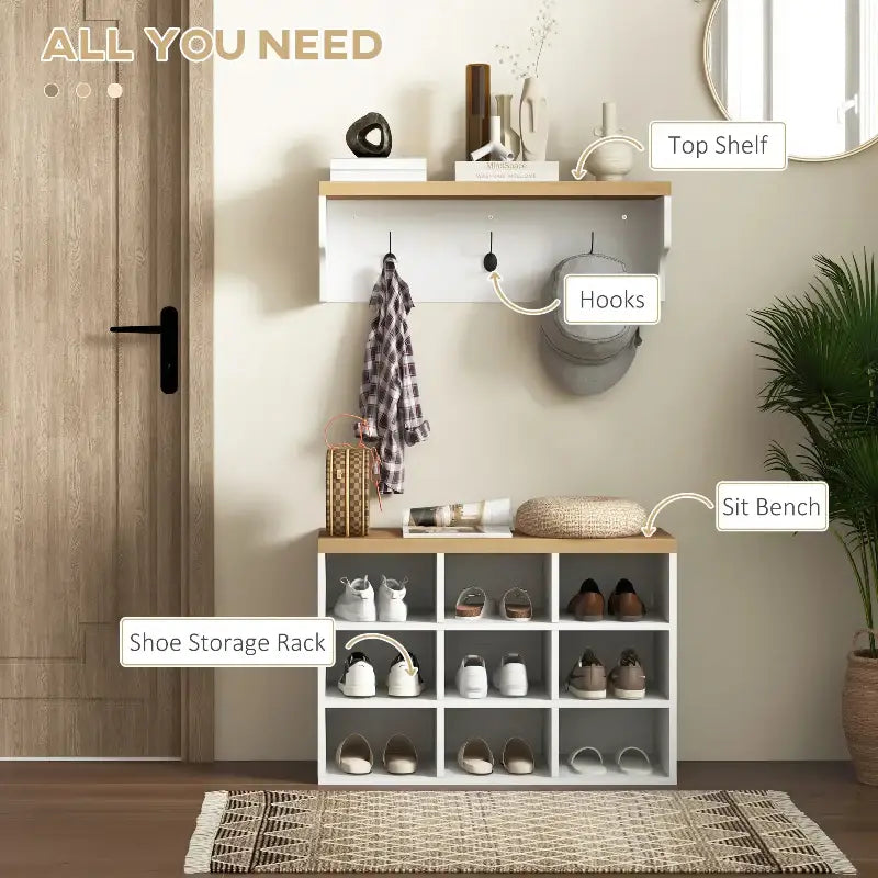 2-in-1 Hall Tree and 5-Hook Coat Rack Shoe Bench Set - sleek-selections