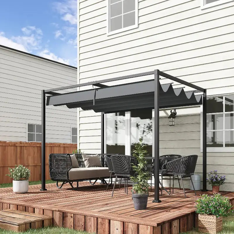 Outdoor patio metal frame pergola gazebo with retractable canopy for outdoor shade