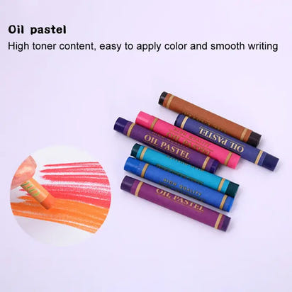 Oil pastels with a color swatch on a white background