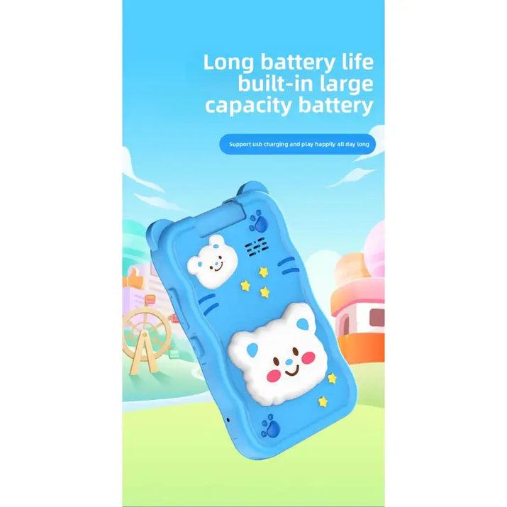 Blue phone case with cartoon character on a colorful background