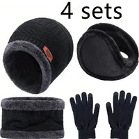 4pcs sets Winter Warm Velvet Unisex Hat Scarf Gloves Set 