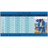 Size chart for a blue coat with measurements in centimeters and inches, and a product image of a person wearing the coat.