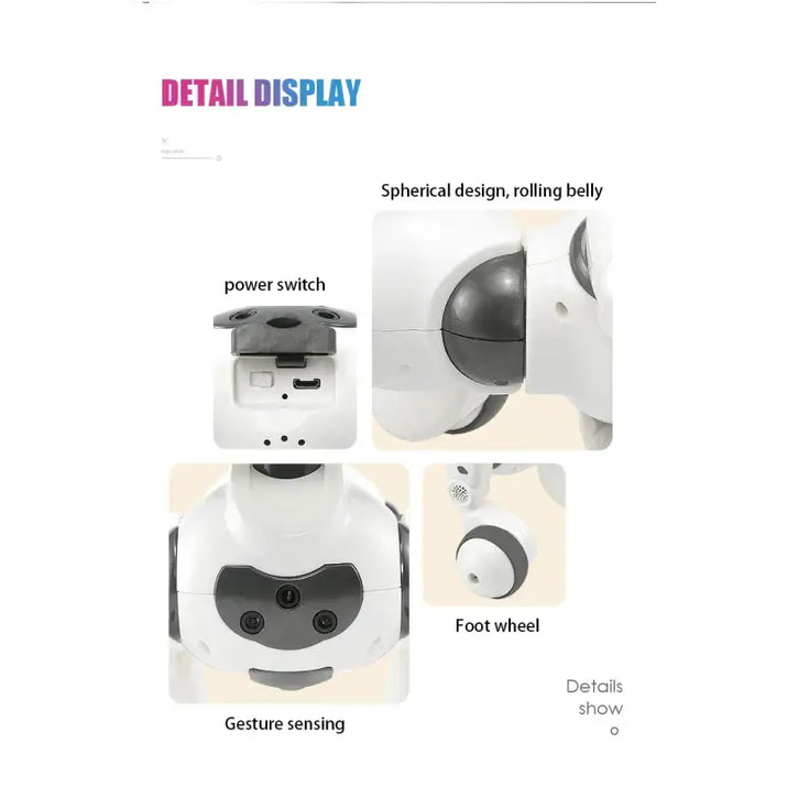 Detailed view of a robot with features labeled on a white background