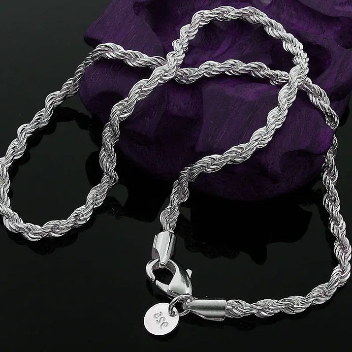 Sterling Silver Rope Chain Necklace featuring a twisted design for elegant style