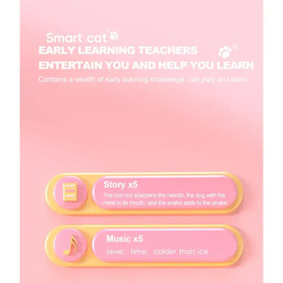 Smart cat product with educational features on a pink background