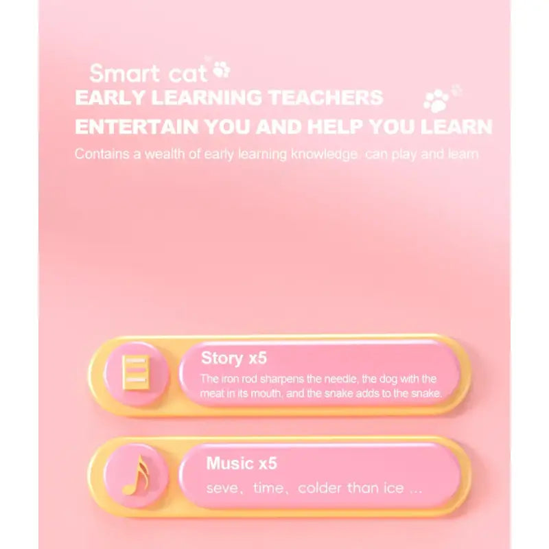 Smart cat product with educational features on a pink background