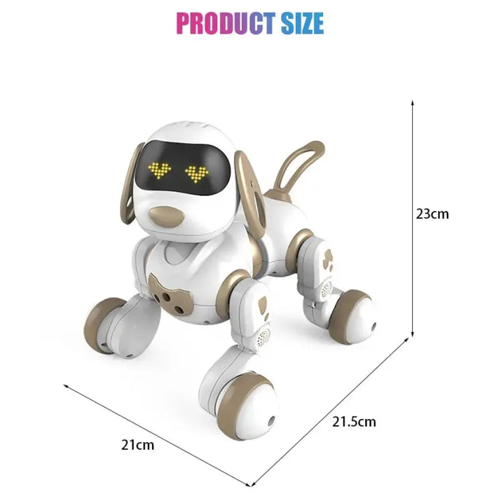 Measurement chart of a robot toy with packaging, showing dimensions and product size.