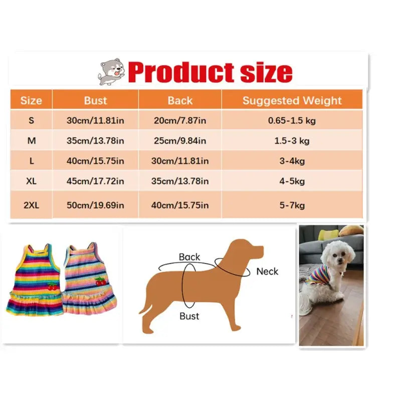 Dog clothing size chart for small dogs showcasing puppy summer clothes for small dogs