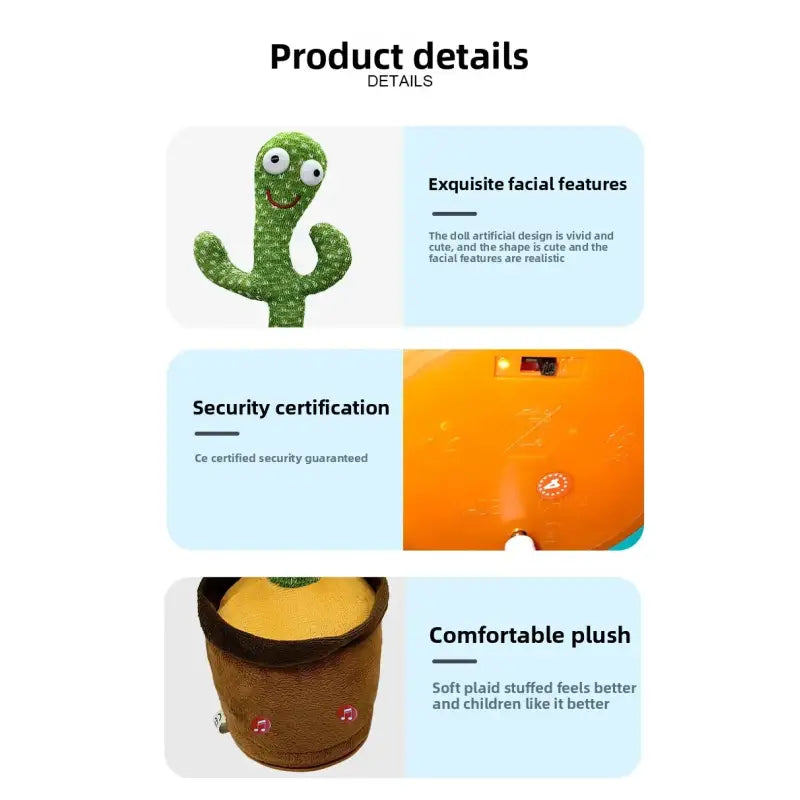 Product details of a plush toy with security certification and comfort features.