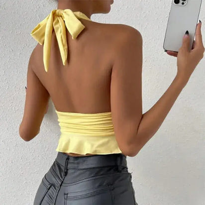 Women's  Deep V-neck Pleated Top