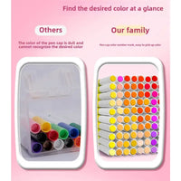 Comparison of pen caps with and without color number markers on a pink background