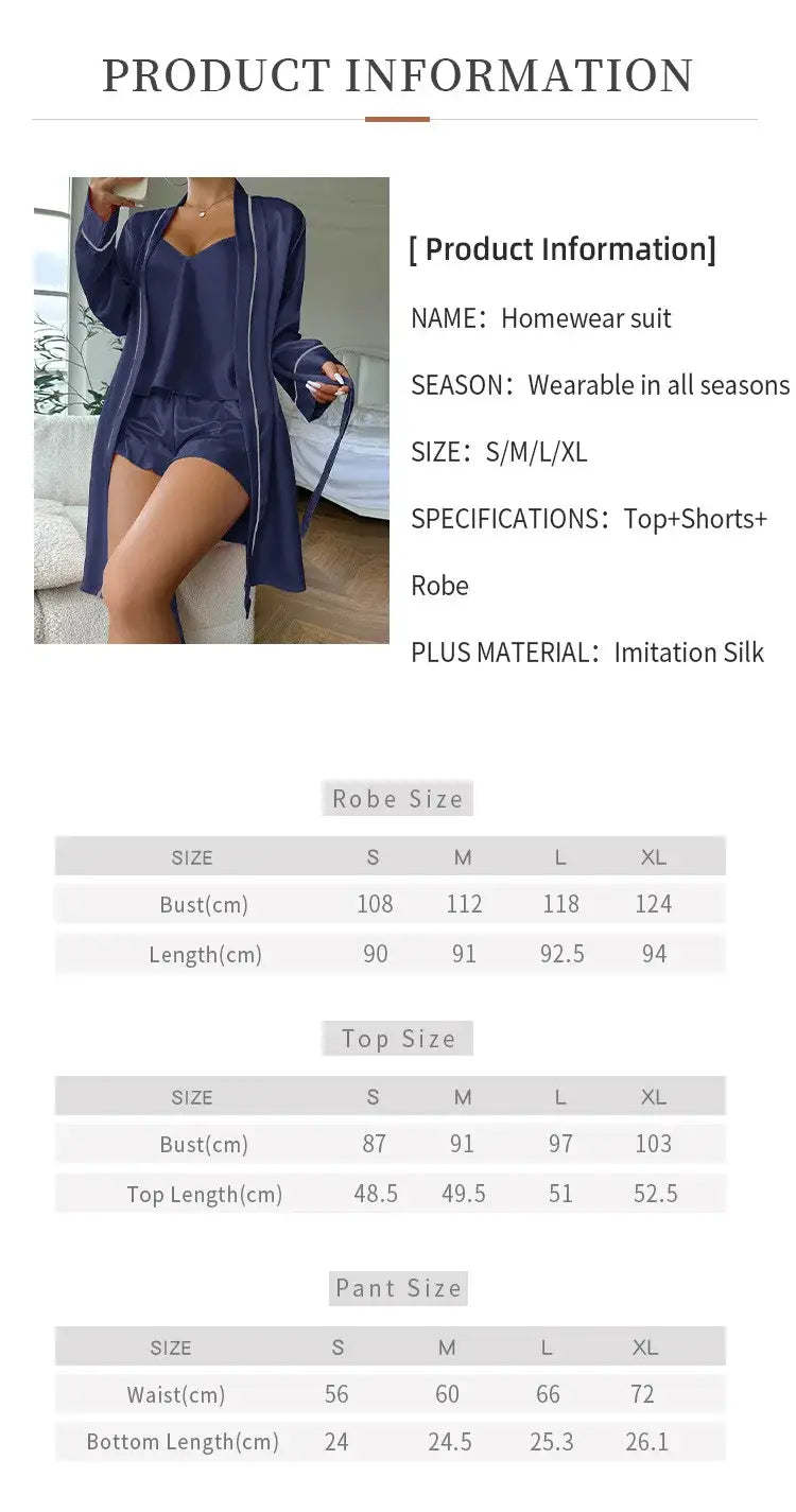 Ice Silk Pajamas Three-Piece Set For Summer