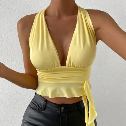 Women's  Deep V-neck Pleated Top