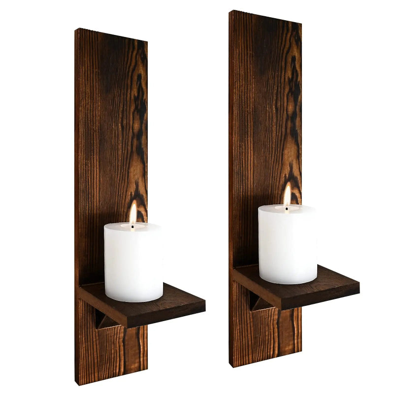 Set of 2 Woode Wall Candle Sconces