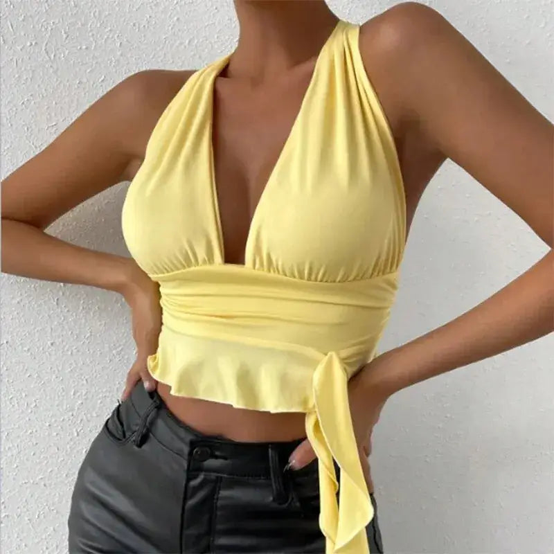 Women's  Deep V-neck Pleated Top