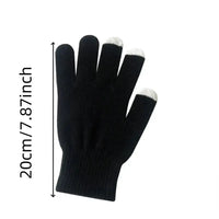 Black glove with white tips and measurement text on a white background