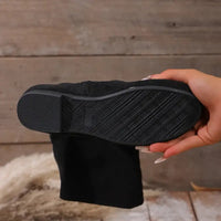 Side Zipper Pleated Stacked Flat Boots