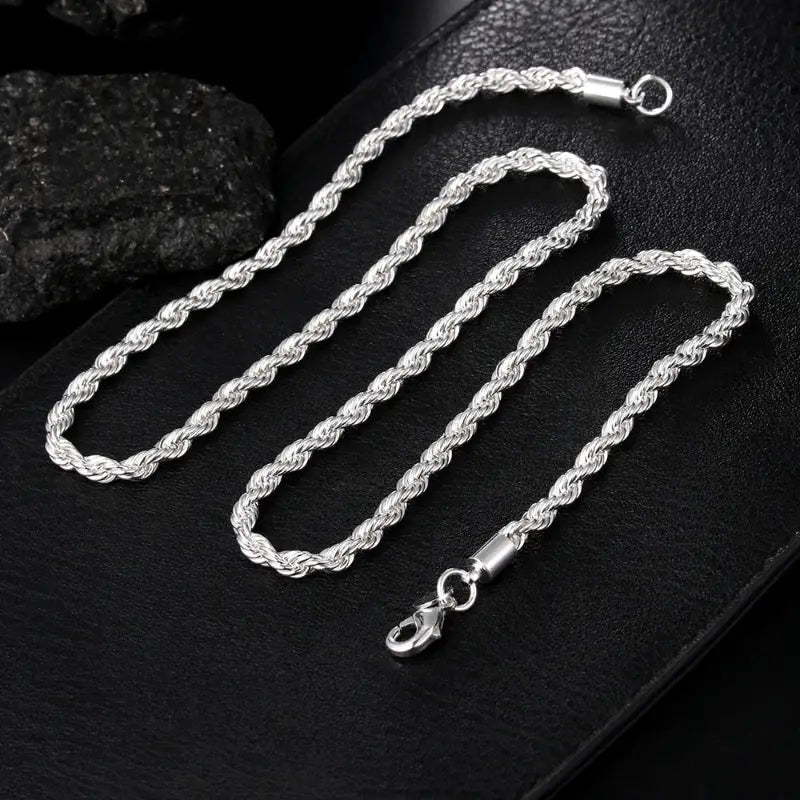 Sterling Silver Rope Chain Necklace with twisted silver chain design