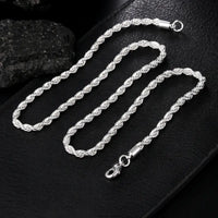Sterling Silver Rope Chain Necklace with twisted silver chain design