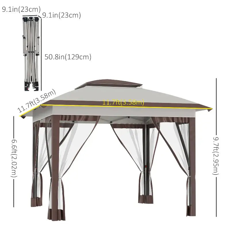 Brown and beige Gazebo with Dimensions for 12 x 12 Pop Up Canopy product