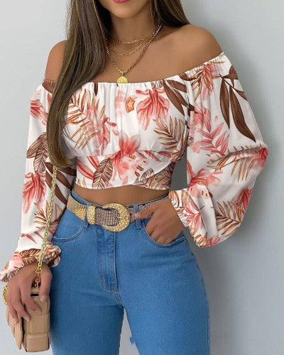 cropped Floral Off-the-Shoulder Top