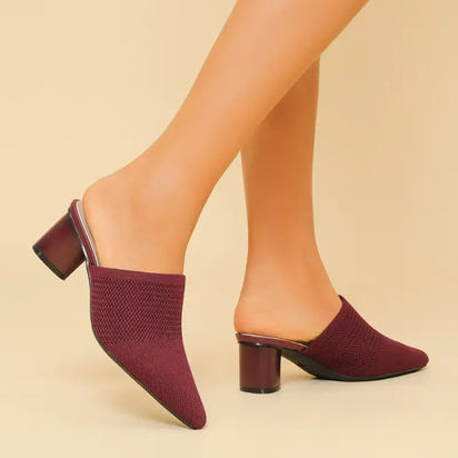 Slip On Baotou Pointed Toe Block Heels
