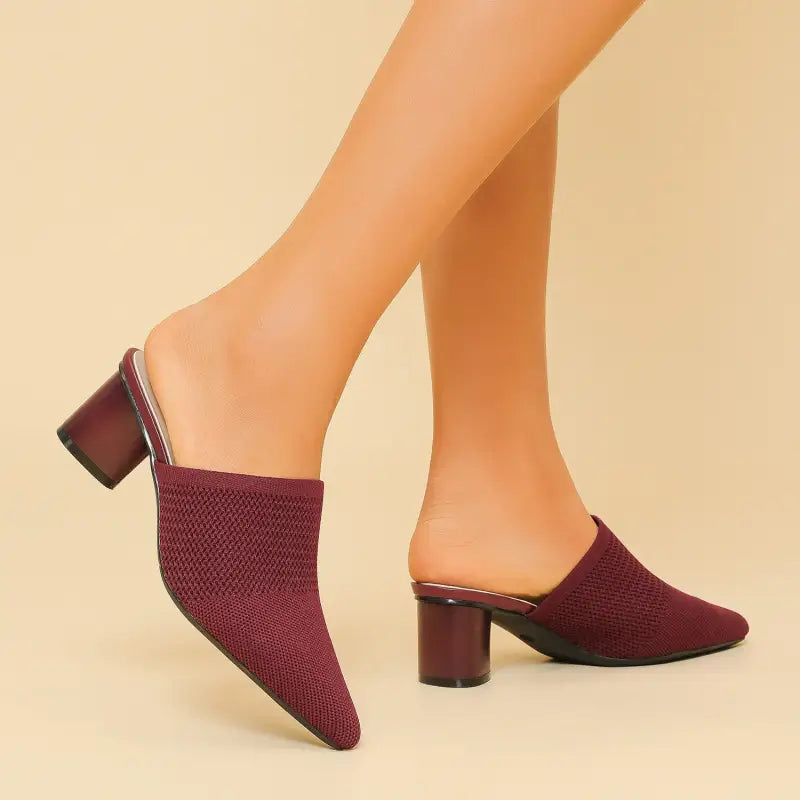 Slip On Baotou Pointed Toe Block Heels