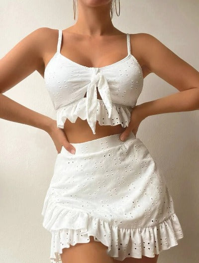 3pcs Beach Ruffle Design Bikini Dress