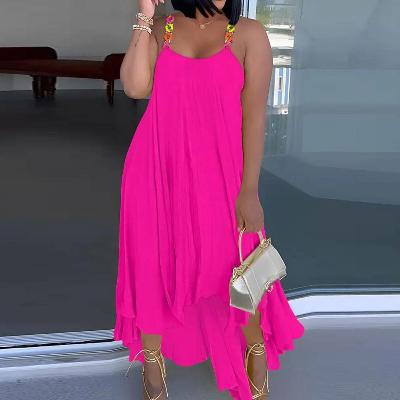 hot pink Chain Shoulder Strap  Irregular Dress