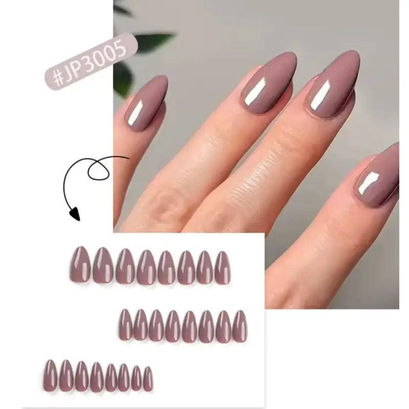 Klassische, glänzende, einfarbige, lange, spitze künstliche Nägel