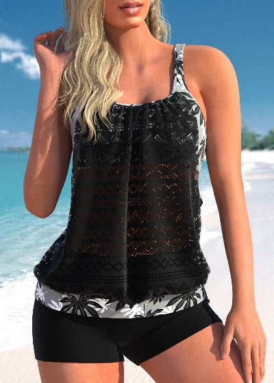 black Boxers Conservative Tankini Swimwear