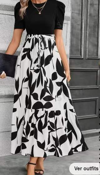 black and white Floral Print Exotic Vacation Style Elegant Dress