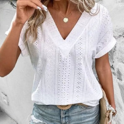 V-neck Loose Top Short-sleeved Top