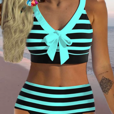 Striped High Waist Bikini