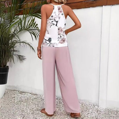 Pink floral tank top with pants set