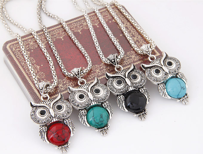 Silver Owl Turquoise Jewelry Set