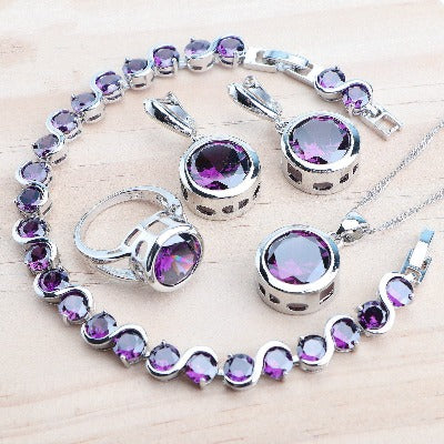 purple Blue Sterling Silver Jewelry Set