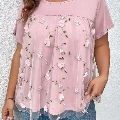 pink Women's Floral Chiffon Top