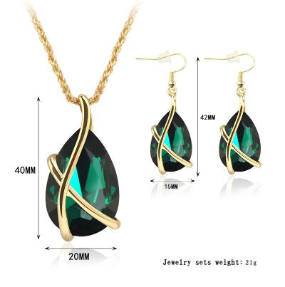 emerald Pendant Necklace Earring Jewelry Set