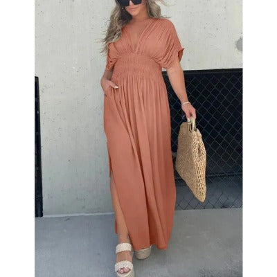 Pleating Loose Long Casual Beach Dress