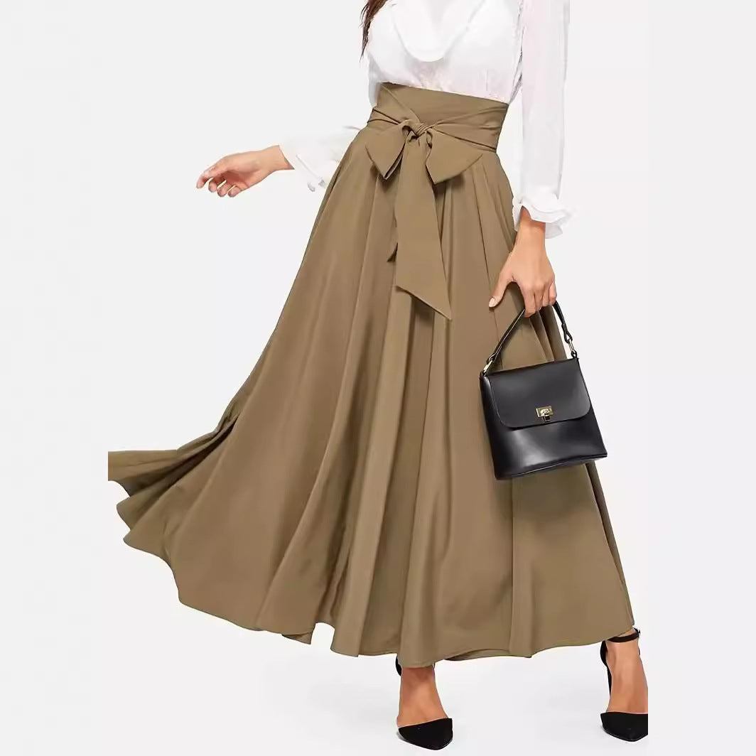 High Waist Slimming A- Line Skirt With Bow