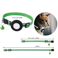 Green cat collar with bell and tracker holder.