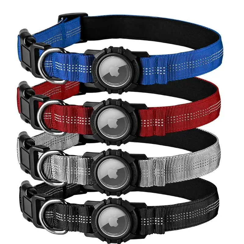Four Airtag Reflective Waterproof Dog Collars with Tracker Holders for pets
