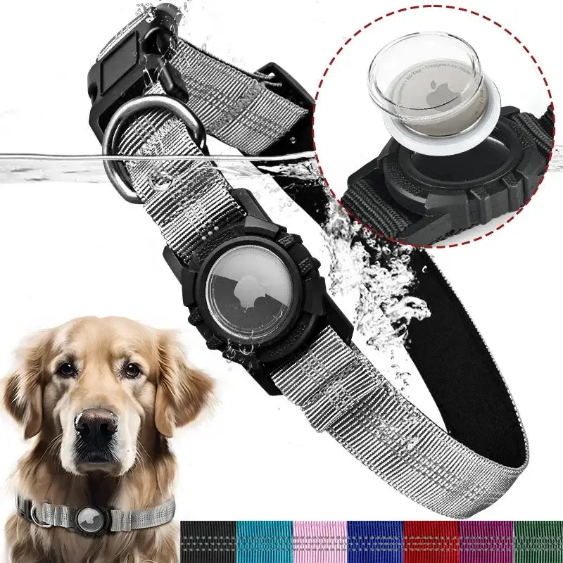 Dog collar with AirTag holder, waterproof and reflective for dogs, AirTag reflective waterproof dog collar