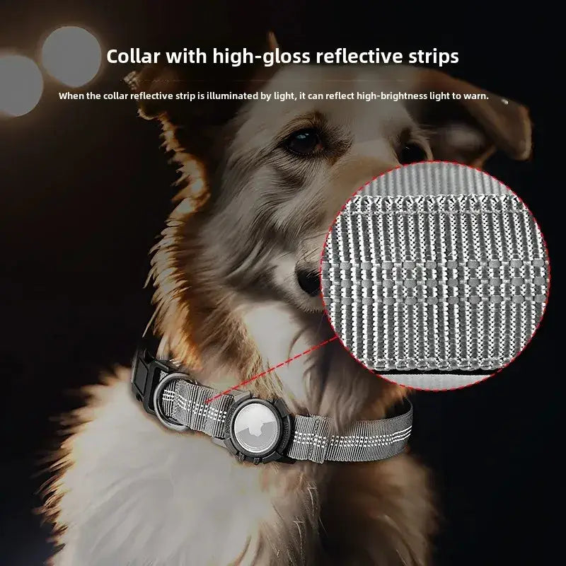 Reflective waterproof dog collar with AirTag slot for visibility and safety