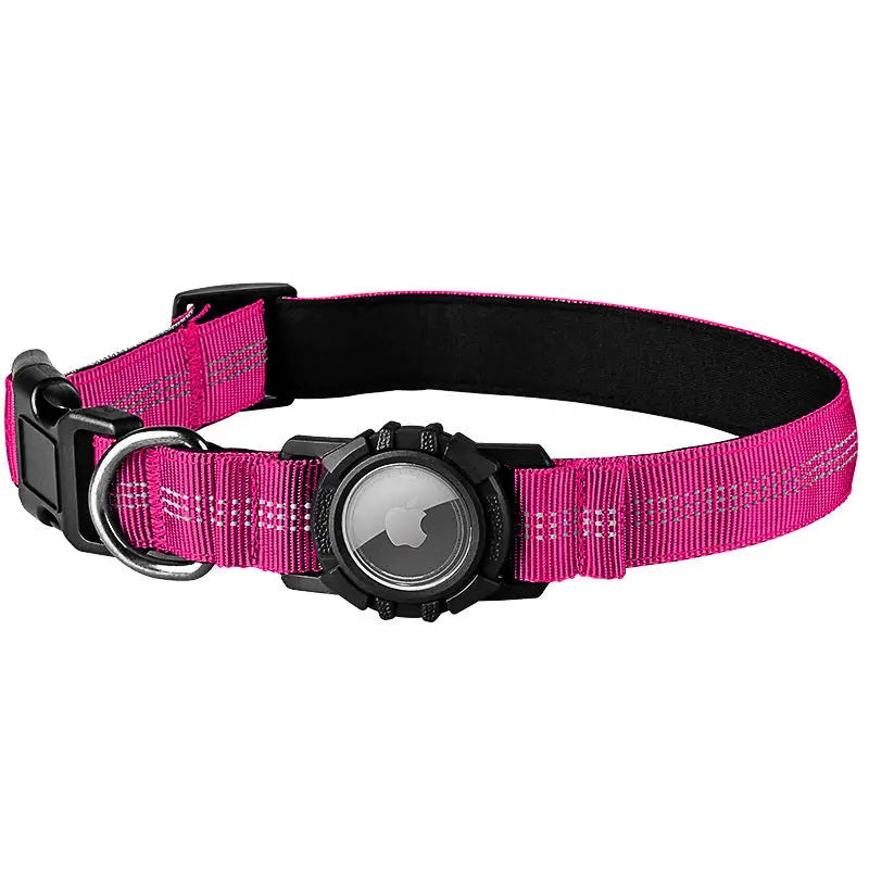 Pink waterproof dog collar with Airtag reflective holder for outdoor safety