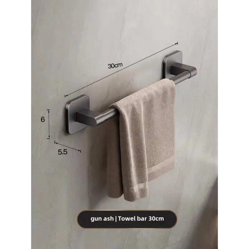 Gun ash towel bar with dimensions.